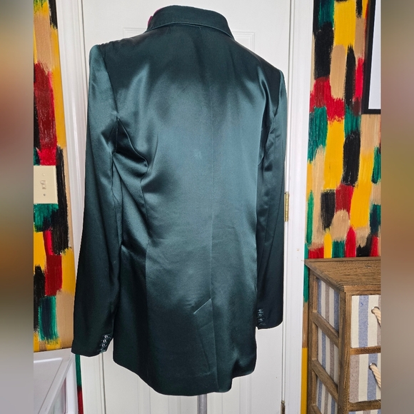 House Of Harlow 1960 Small Dark Green Satin Blazer Jacket - Picture 3 of 10